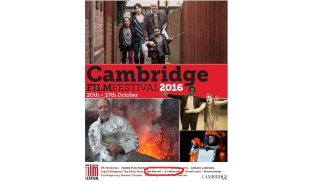 Cambridge Film Festival & Syd Barrett!<br>21. Listopada – 2016.